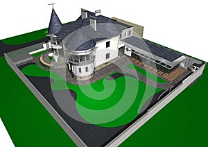 Contemporary Ñastle style house, 3D render