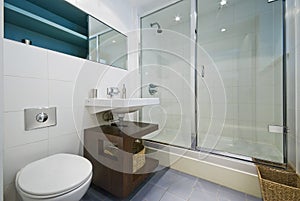 Contemporary bathroom with corner shower