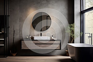 Contemporary Bathroom sink mirror design. Generate Ai