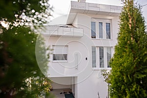 Contemporary beautiful modern white house exterior, smart