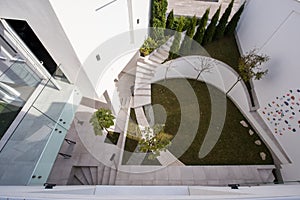 Contemporary beautiful modern white house exterior, smart