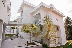 Contemporary beautiful modern white house exterior, smart