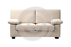 Contemporary beige fabric sofa isolated on white background