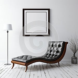 Contemporary Black Leather Chaise Lounge With Empty Frame On Wall