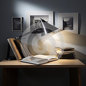 Contemporary Book Desk Staged Books for Photography. AI