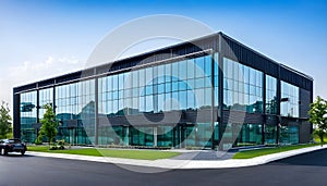 A contemporary business building situated in an industrial park