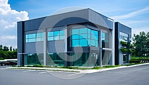 A contemporary business building situated in an industrial park