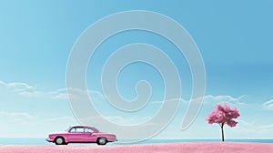 Contemporary Candy-coated Pink Car Wallpaper With Seaside Vistas