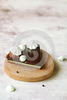 Contemporary Chocolate Matcha Tea Tart with Chocolate Mirror Glaze