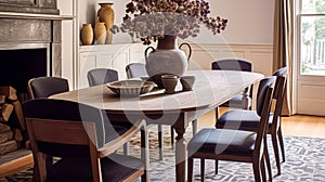 Contemporary classic cottage dining room decor, interior design and country house furniture, home decor, table and