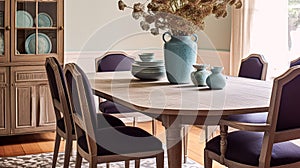 Contemporary classic cottage dining room decor, interior design and country house furniture, home decor, table and