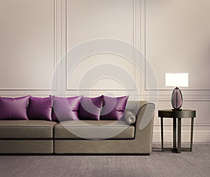 Moderní klasický obývací pokoj béžový kůže pohovka 