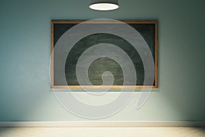 Contemporary classroom interior with empty chalkboard