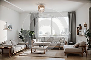 Contemporary Clean living room interior with Sofa, table and Ceiling light. ing