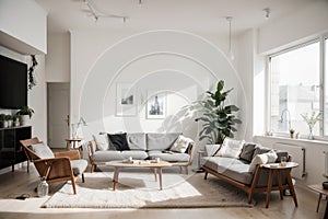 Contemporary Clean living room interior with Sofa, table and Ceiling light. ing