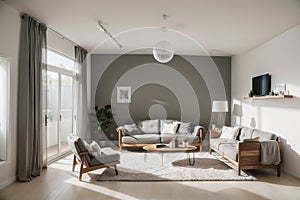 Contemporary Clean living room interior with Sofa, table and Ceiling light. ing