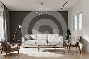 Contemporary Clean living room interior with Sofa, table and Ceiling light. ing