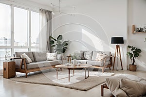 Contemporary Clean living room interior with Sofa, table and Ceiling light. ing