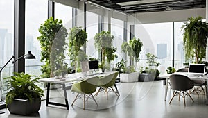 Contemporary and comfortable office belonging to an IT company with a variety of indoor plants