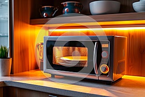 Contemporary convenience sleek and modern microwave in a house kitchen