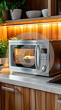 Contemporary convenience sleek and modern microwave in a house kitchen