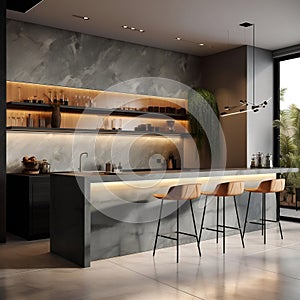 Contemporary Culinary Space Modern Kitchen Interior with Home Decor. AI