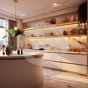 Contemporary Culinary Space Modern Kitchen Interior with Home Decor. AI