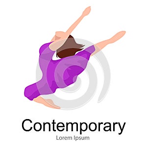 Contemporary dancer, young girl jumping in dance, ballet performance, good gymnastic stretching vector illustration