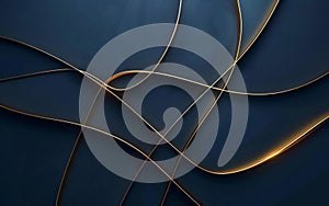 A contemporary design with fluid golden curves overlaying a dark blue backdrop, ideal for modern decor themes. Blue gold