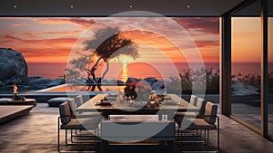 A contemporary dining room with a glass wall HD wall mockup 1920 * 1080 background