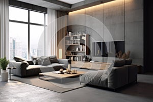 Contemporary Elegance in Urban Living Room Design. Generative AI
