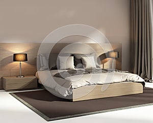 Contemporary elegant dark beige luxury bedroom