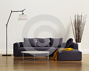 Contemporary elegant luxury purple sofa with cushions