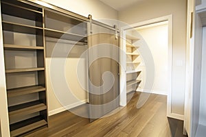 contemporary empty pantry with a sliding door