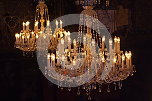 Contemporary glass chandelier on black