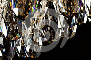 Contemporary glass chandelier crystals closeup