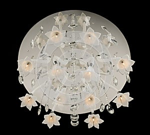 Contemporary glass chandelier isolated on black