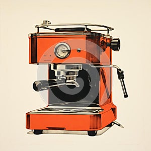 Contemporary Graphic Realism: Orange Espresso Machine With Large Steam Pipe