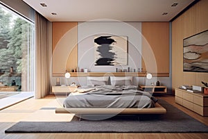 Contemporary Guest Room With Platform Bed And Minimalist Decor Contemporary Interior Design. Generative AI