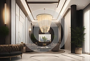 Contemporary hotel interior design, hotel lobby, rest area