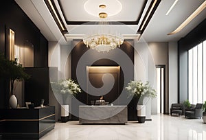 Contemporary hotel interior design, hotel lobby, rest area