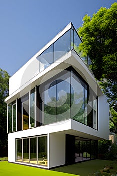 A contemporary house with glass façade