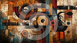 A contemporary Indigenous painting blending traditional patterns photo
