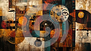 A contemporary Indigenous painting blending traditional patterns photo
