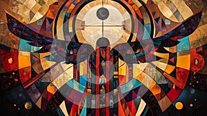 A contemporary Indigenous painting blending traditional patterns photo