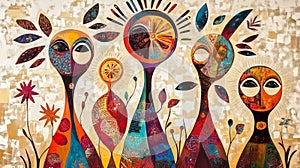 A contemporary Indigenous painting blending traditional patterns photo