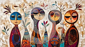 A contemporary Indigenous painting blending traditional patterns photo