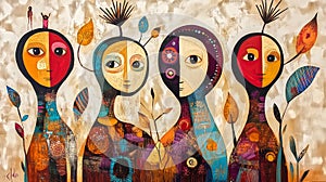 A contemporary Indigenous painting blending traditional patterns photo