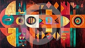 A contemporary Indigenous painting blending traditional patterns photo