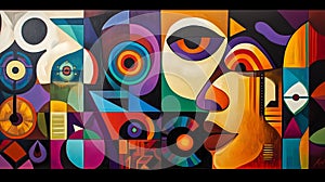 A contemporary Indigenous painting blending traditional patterns photo